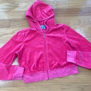 Vintage Made In USA cropped Juicy Couture Pink Velour Track Jacket Size XL Y2K